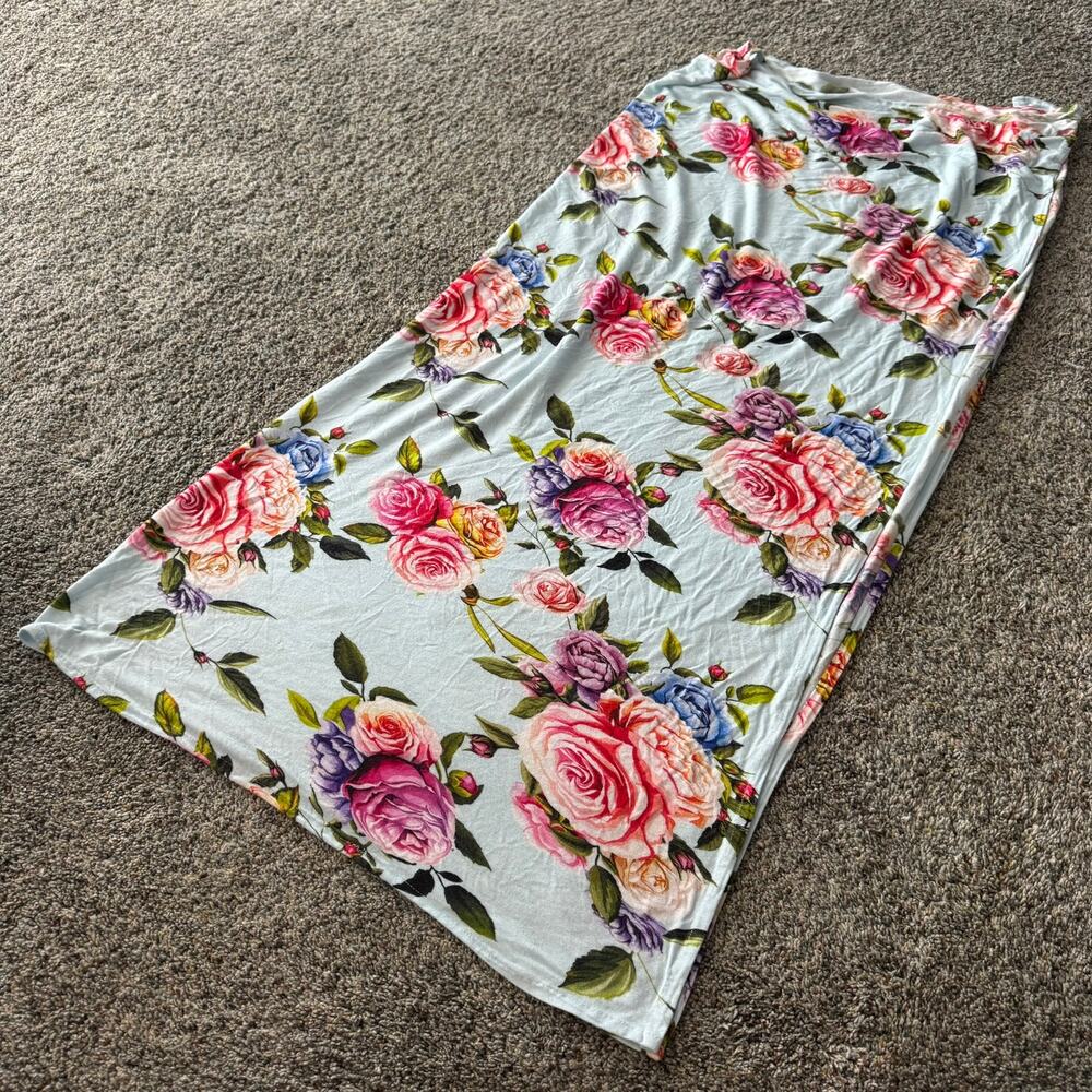Posh Peanut Light Blue Floral Baby Swaddle Receiving Blanket Approx 45.5"x47.25"